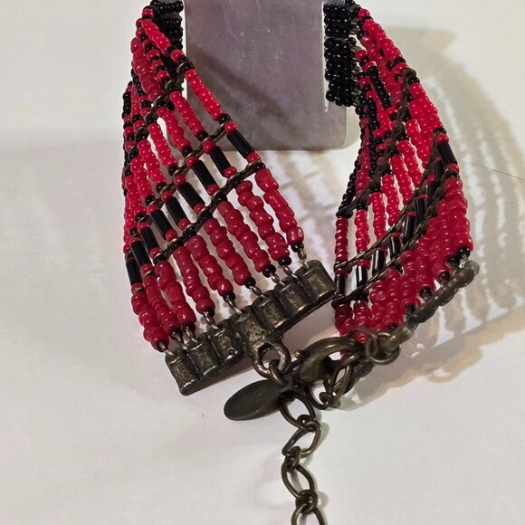 Chico's Asian Inspired Mother of Pearl Red and Black Bracelet - Picture 6 of 6